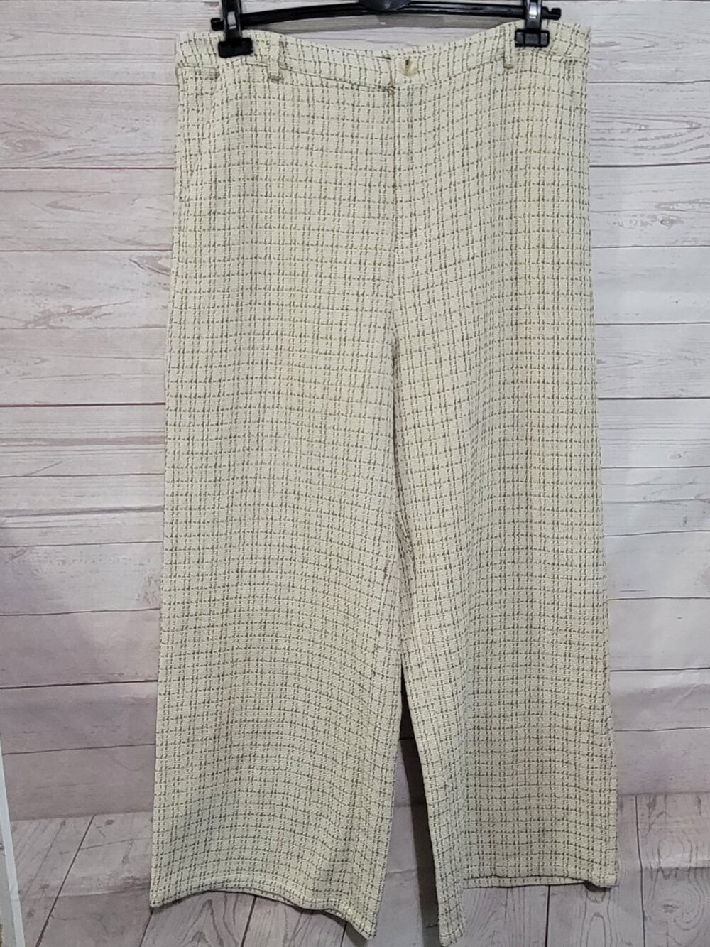 Lulus Posh Perfection Tweed Wide Leg Pants Womens XXL Ivory Plaid Corporate Girl